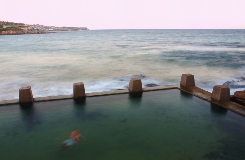 Beautiful swimmer with ocean